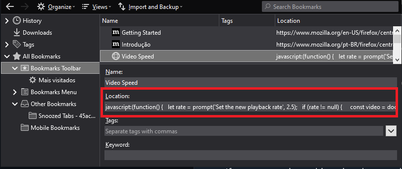 Adding the bookmarklet on Firefox