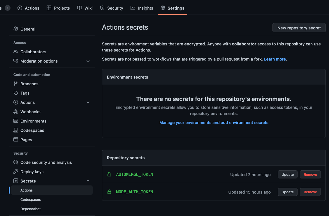 Create a new secret on the GitHub repository